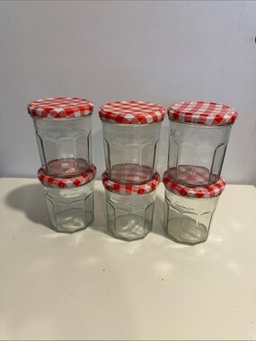 Red Gingham Jam Jars - Set of 6